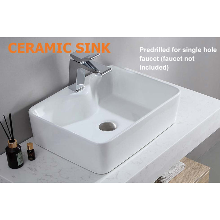 35.4" Floating Bathroom Vanity Set with Single Sink White and Natural Modern Style