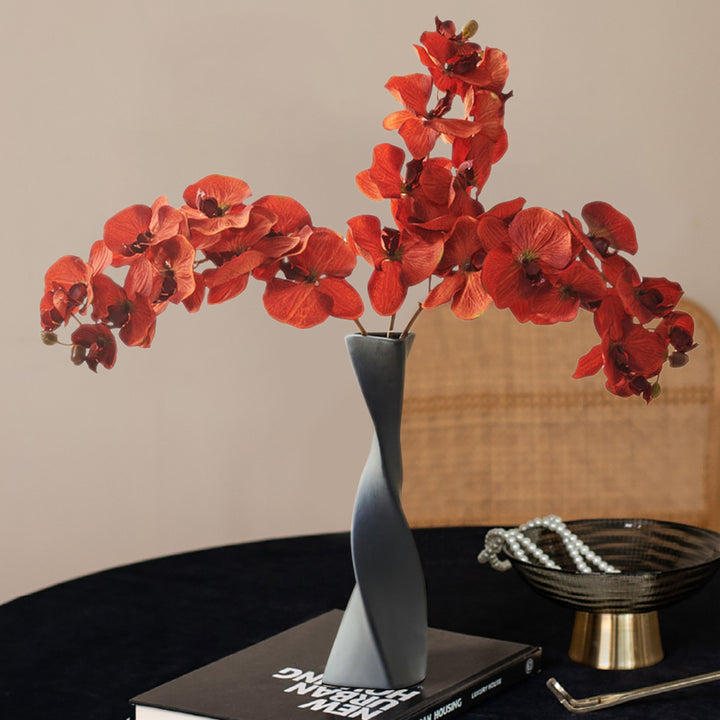 Modern Creative Orange Orchid Artificial Flower Arrangement in Black Vase