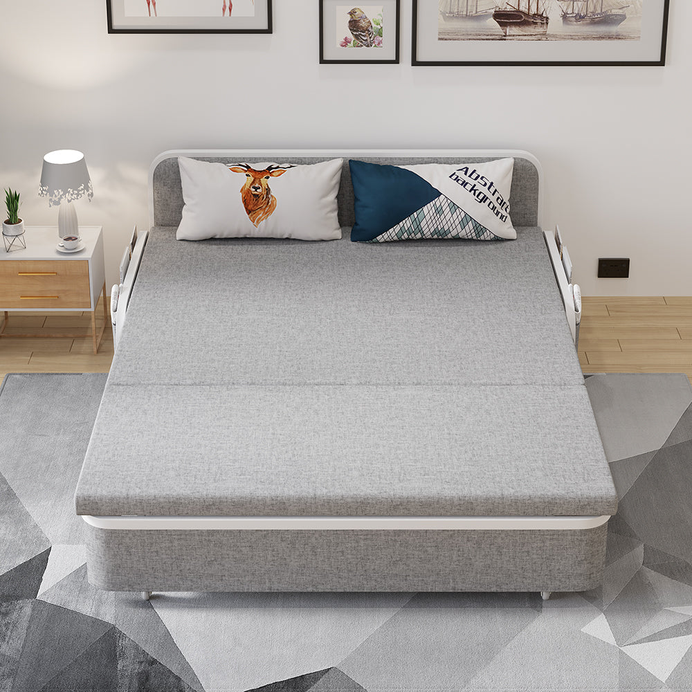 Daybed with Pop Up Trundle Queen Pull Out Sleeper Sofa Couch in Gray