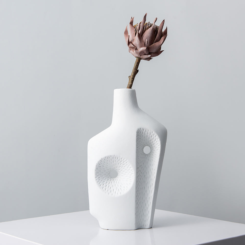 Modern White Resin Flower Vase Sculpture Home Decorative Figurine Object Desk Decor Art