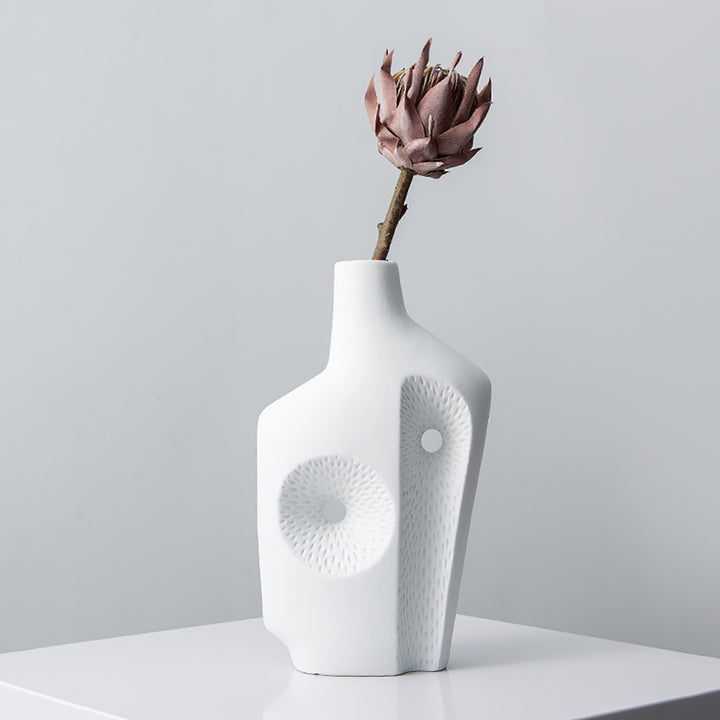 Modern White Resin Flower Vase Sculpture Home Decorative Figurine Object Desk Decor Art