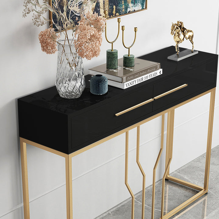 800mm Modern Narrow Black Console Table with Storage Wood Entryway Table with Drawers