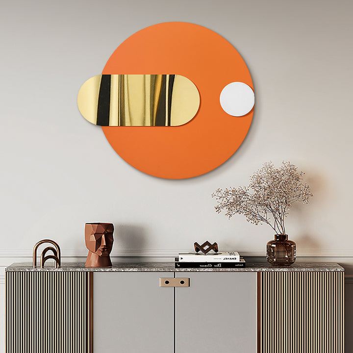 Modern Geometric Pattern Metal Wall Decor Handmade Wall Accent 780mmW Orange & Gold