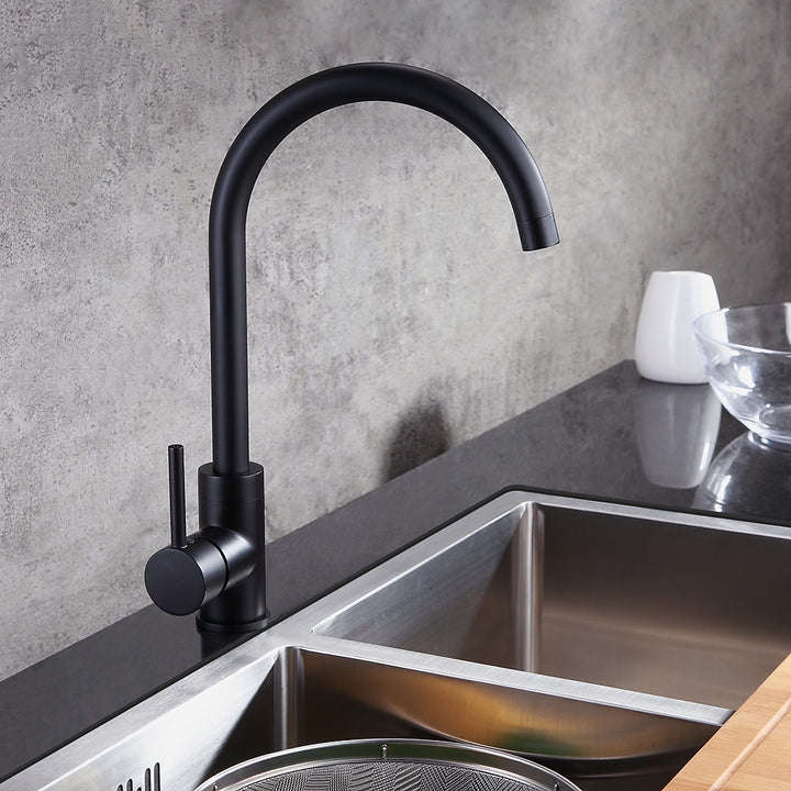 Brewst Gooseneck Single Lever Handle Monobloc Matte Black Kitchen Sink Tap Solid Brass