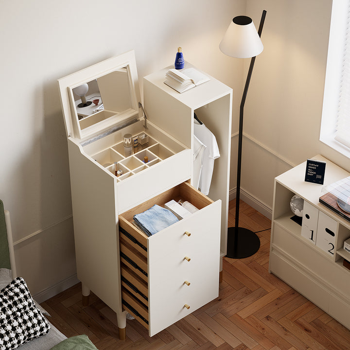 Modern White Mirrored Dresser Chifforobe Wardrobe Closet with 4 Drawers