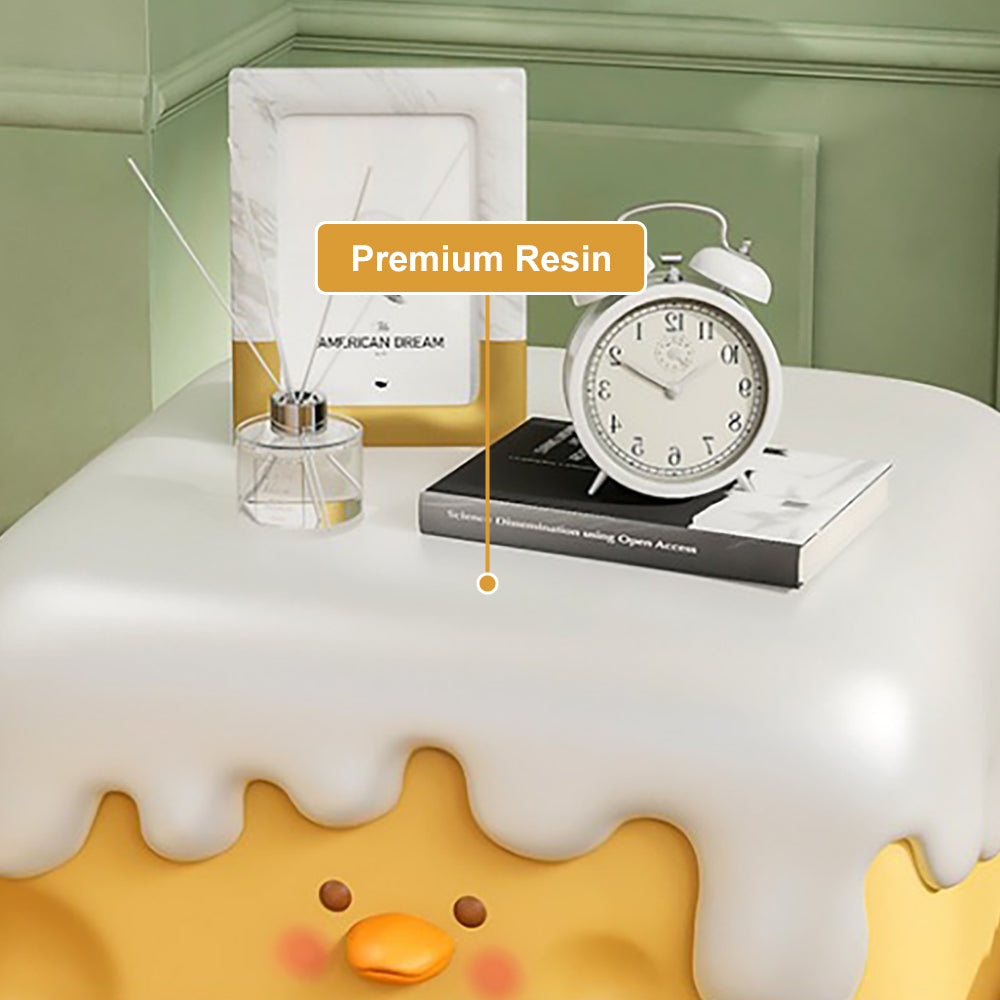 Cute Kid Smart Nightstand with Light & Shelf Yellow Duck Bedside Table with Storage