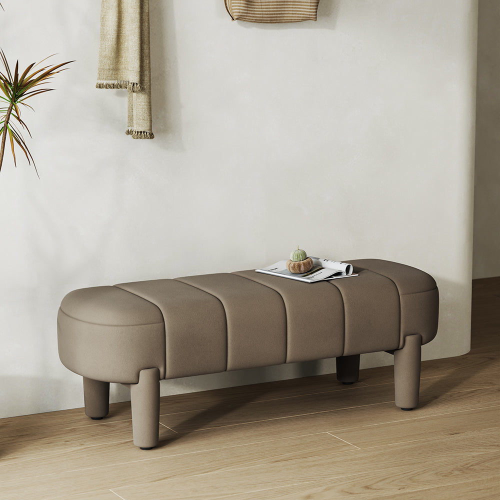 Modern Line Tufted Entryway Bench Coffee Velvet Upholstered Bench with 4 Legs