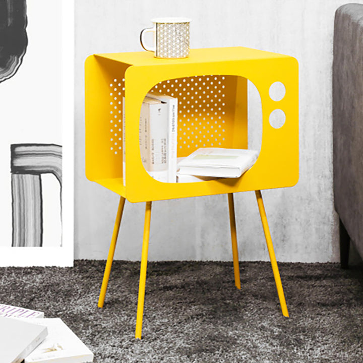 Stert Modern End Table in Television Shape Hollow Side Table in Fresh Yellow