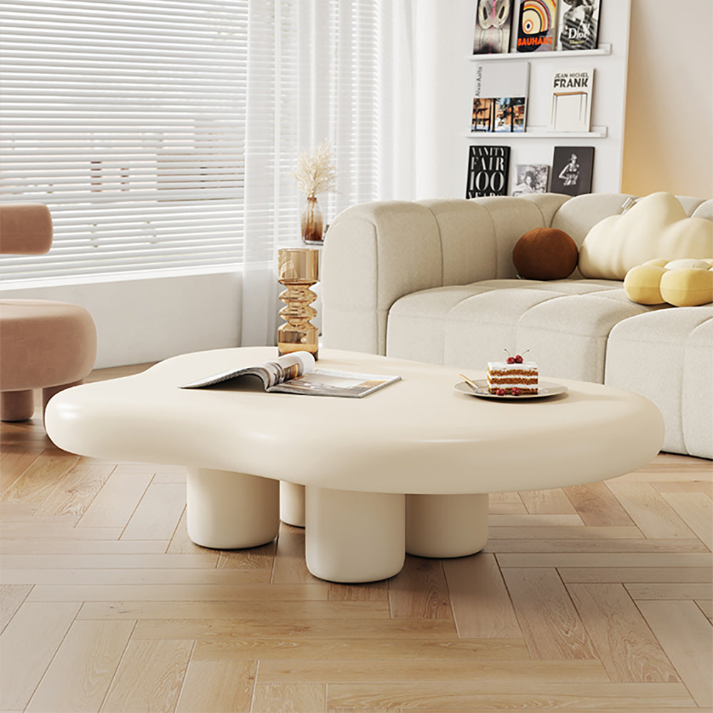 39" Modern Matte Wood Abstract Coffee Table in Off White with 4 legs