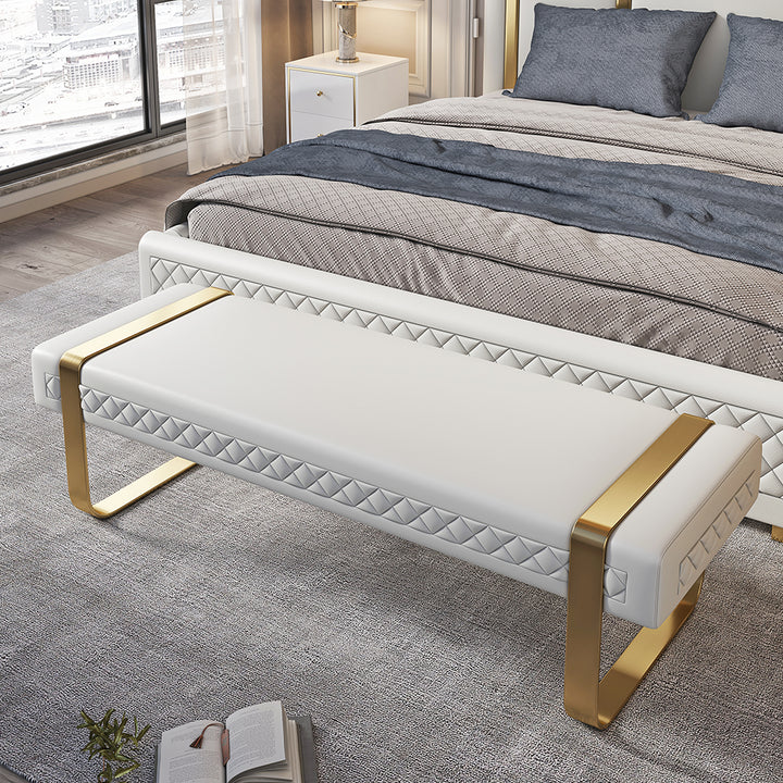 Modern White Faux Leather Upholstered Bedroom Bench with Stainless Steel Frame