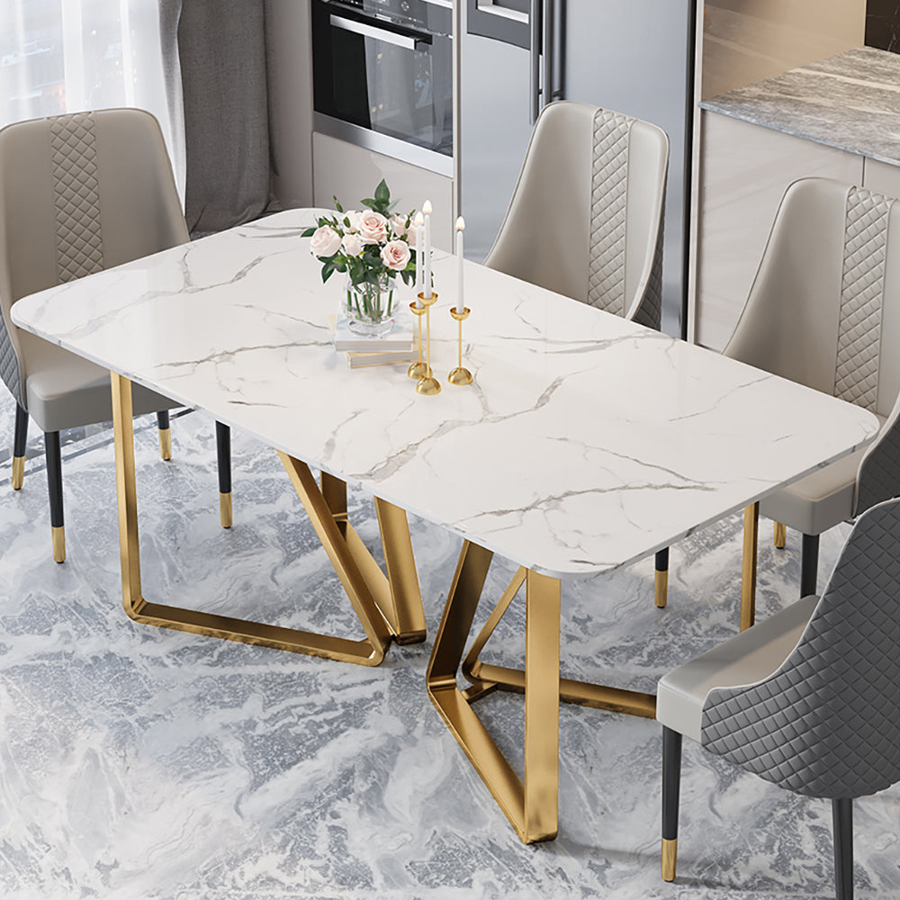 Marby Modern Rectangle 63" Faux Marble Dining Table Gold Base Stainless Steel