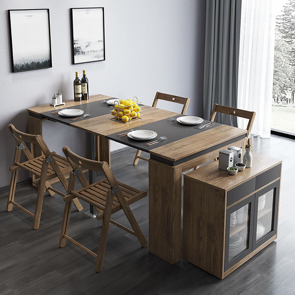 Rectangle Dining Table Extendable with 4 Chairs Rectangle Storage Sideboard Modern Walnut&Gray