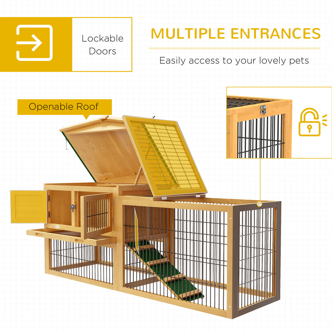 Wooden Rabbit Hutch with Outdoor Run Yellow