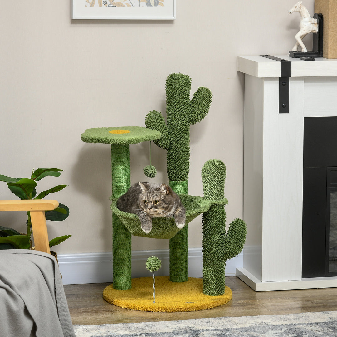 Cactus Cat Tree: Playful 82cm Chenille with Scratching Post & Hammock