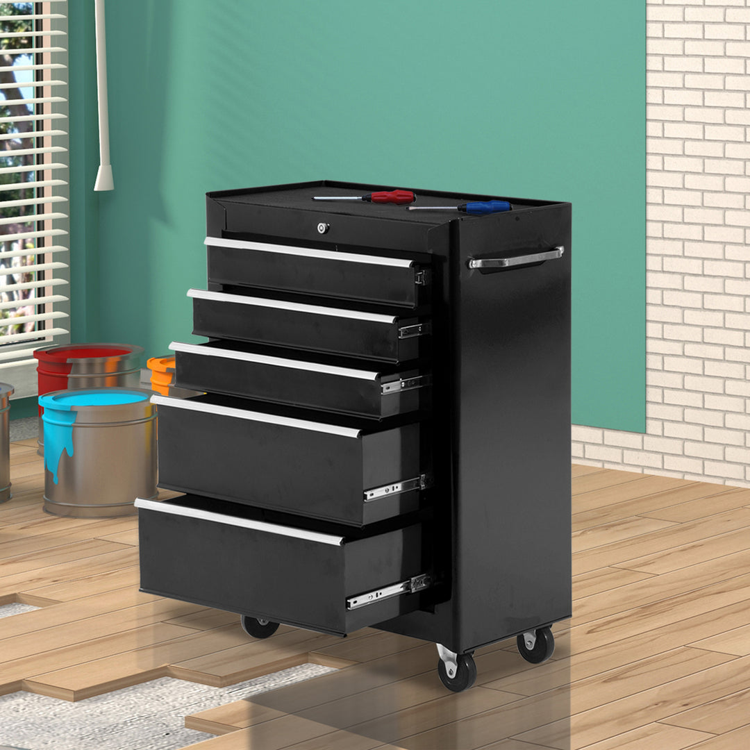 Rolling Tool Storage Cabinet 5-Drawer Tool Chest Black Steel by