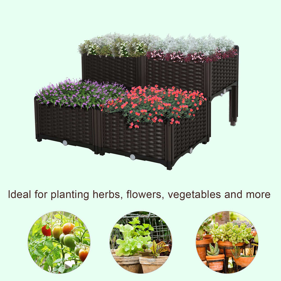 Set of 4 Garden Raised Bed Elevated Patio Flower Plant Planter Box PP Vegetables Planting Container