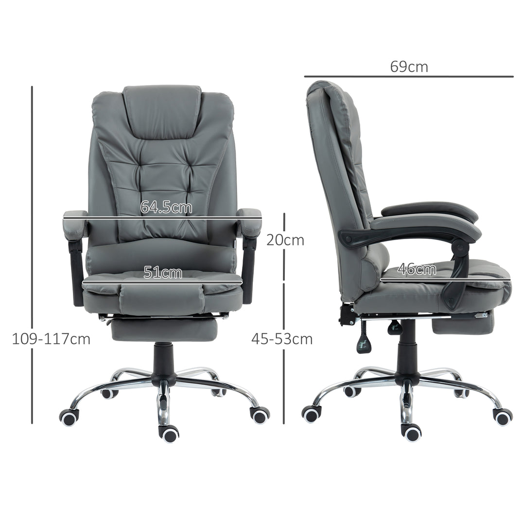 HOMCOM Executive Office Chair, PU Leather, Swivel Wheels, Reclining Backrest, Grey