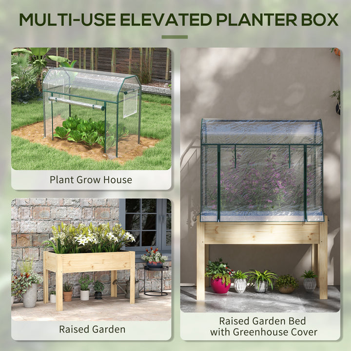 Wooden Planter Box with Greenhouse Cover and Bed Liner