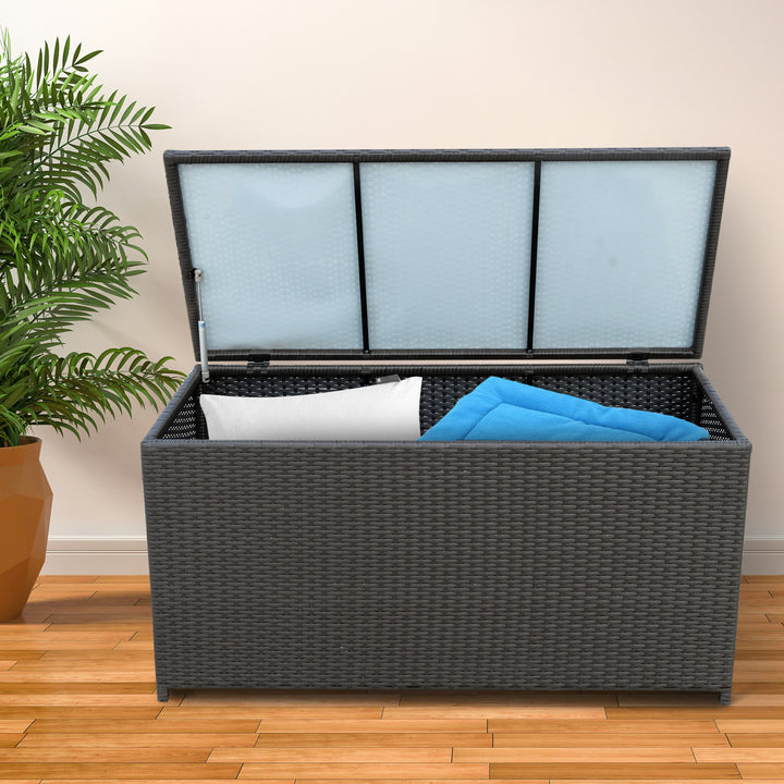 Rattan Storage Box Outdoor Indoor Wicker Cabinet Chest Garden Furniture 118 x 54 x 59cm - Dark Brown