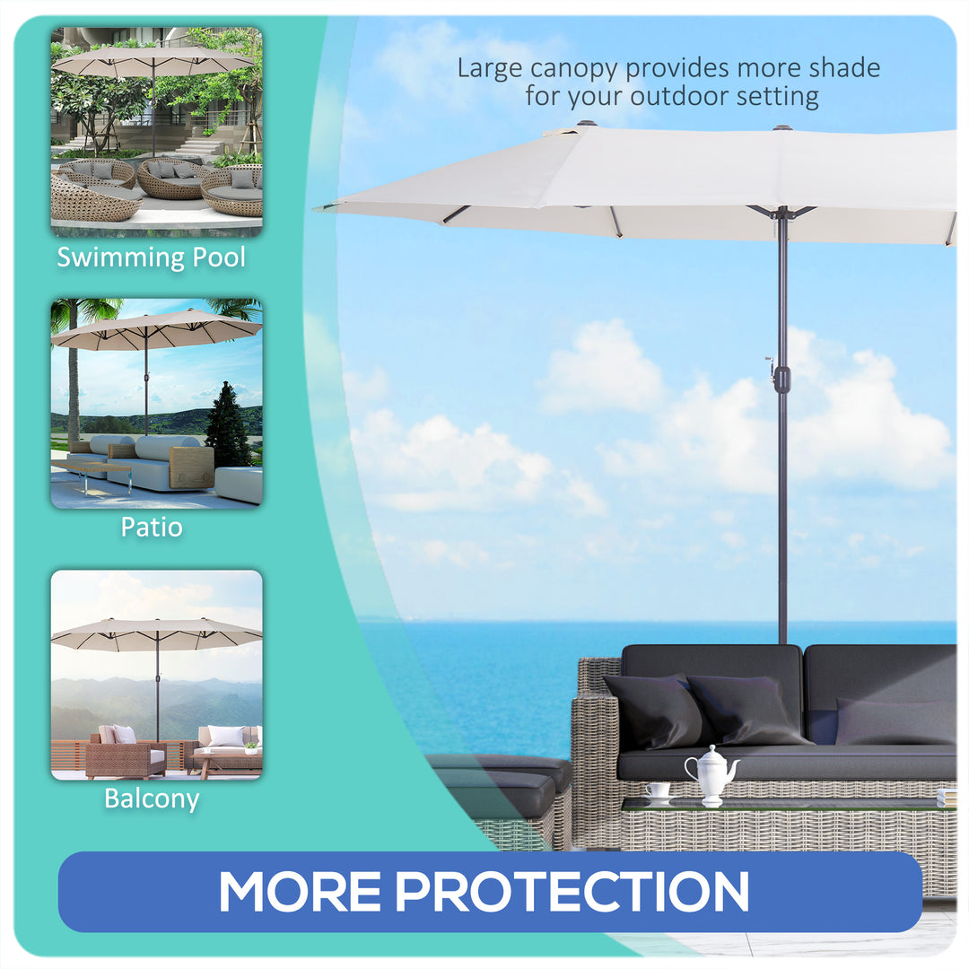 Waterproof 4.6m Garden Parasol Double-Sided Sun Umbrella Patio Market Shelter Canopy Shade Outdoor Beige - NO BASE