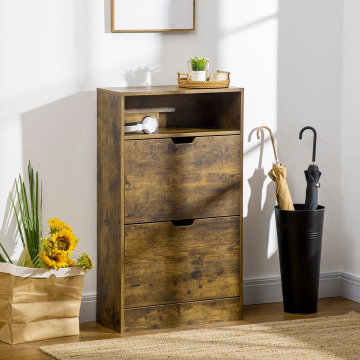 Slim Shoe Cabinet with 2 Flip Doors