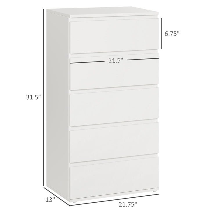 HOMCOM Chest of Drawers: 5 Drawer Storage Cabinet, Freestanding Tower Unit, Bedroom & Lounge, Pristine White