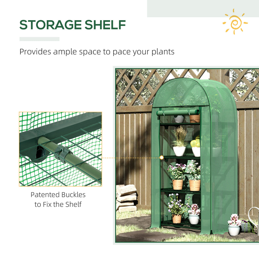 Compact Mini Greenhouse Outdoor with Storage Shelf and Roll-Up Zippered Door