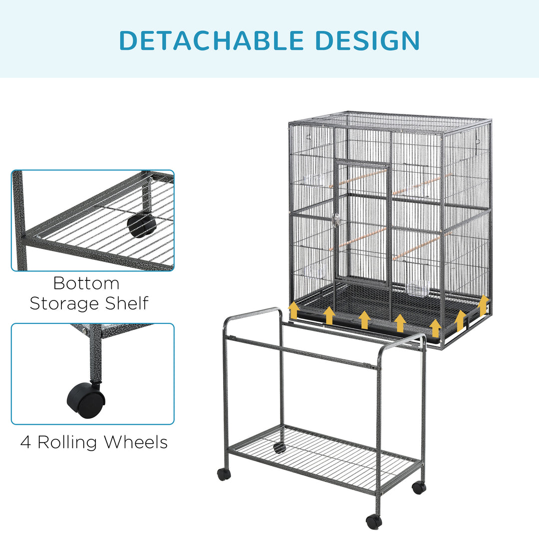 Avian Abode: Wheeled Metal Cage for Canaries & Parakeets