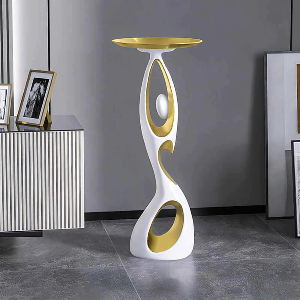 Modern Floor Ornament End Table Dancing Side Table with Tray in Gold