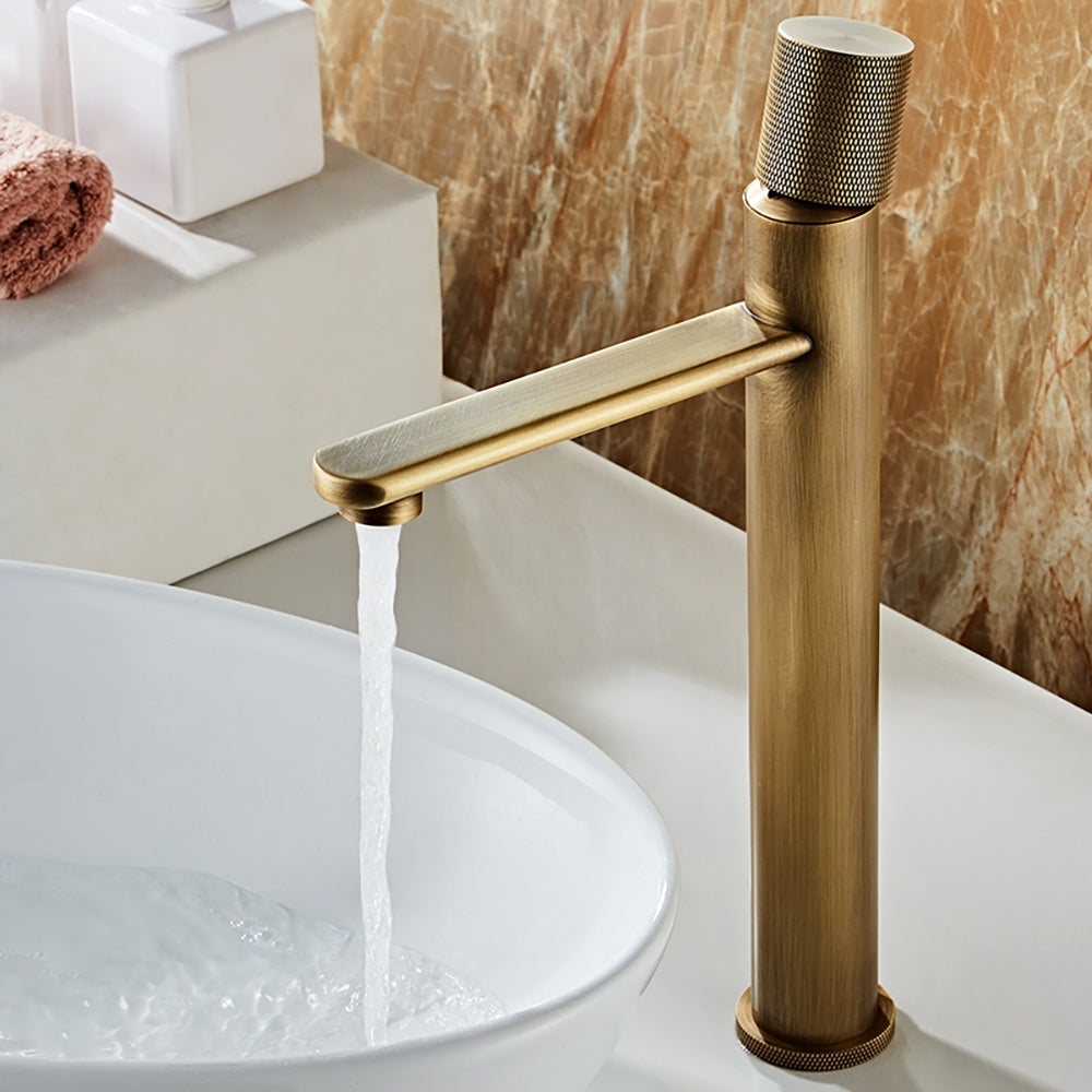 Monobloc Antique Brass Bathroom Tall Basin Tap Single Knob Solid Brass