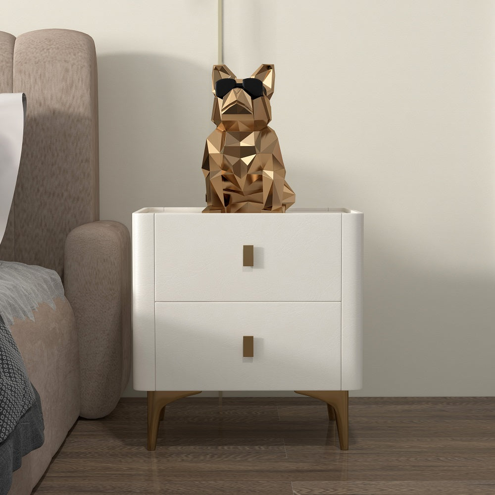 Modern Off White Nightstand 2-Drawer Bedside Cabinet with Sintered Stone Top