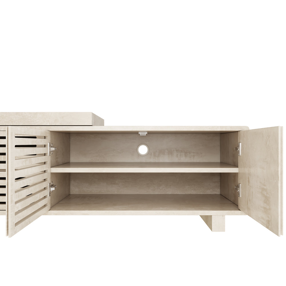 Distressed White Retracted & Extendable TV Stand with 4 Shelves Up to 85" Modern TV Unit