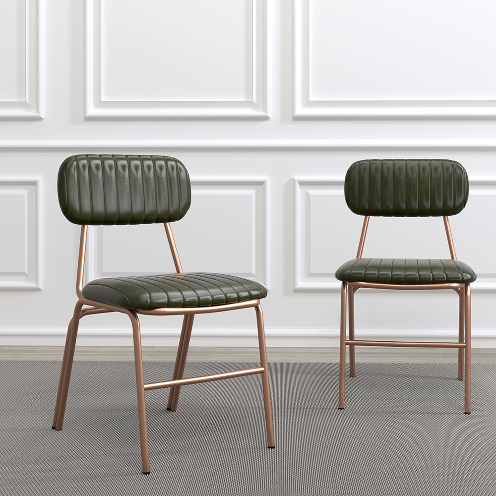 4-Piece Modern Dining Chairs with Green Faux Leather Upholstered & Metal Frame