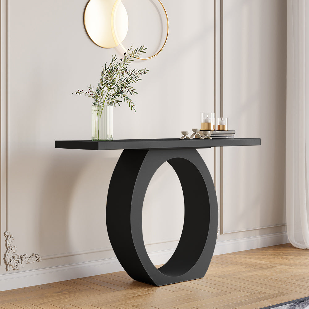 1000mm Modern Black Console Table with Circle Base Rectangular Entryway Table