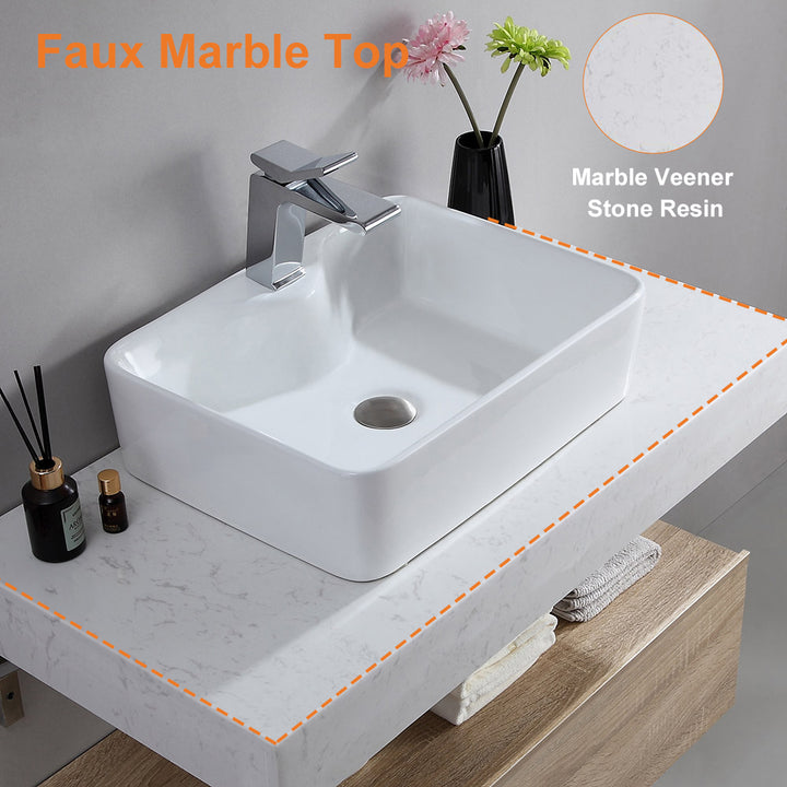 35.4" Floating Bathroom Vanity Set with Single Sink White and Natural Modern Style