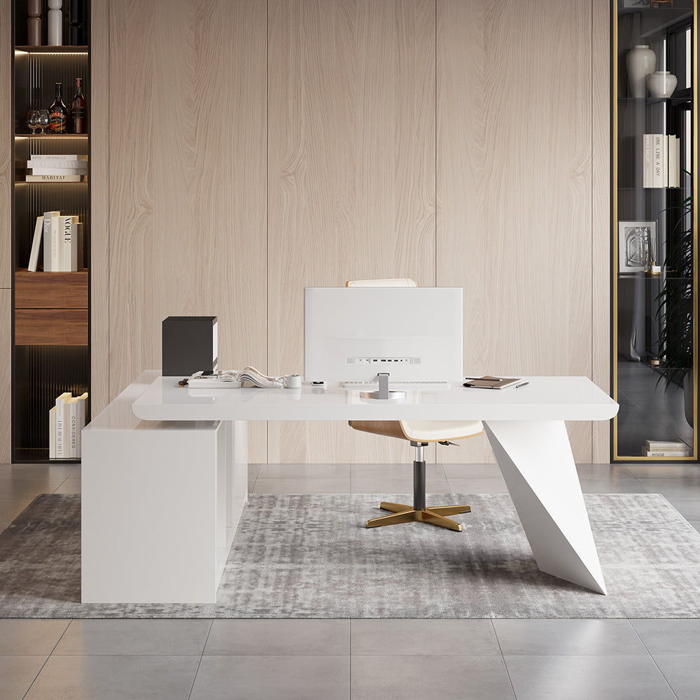 Modern White Large L-Shape Executive Desk with Drawers & Cabinet Right Hand Office Furniture (2000mm)