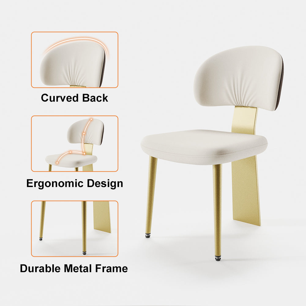 White Upholstered Dining Chair (Set of 2) Modern Armless Side Chair Curved Back