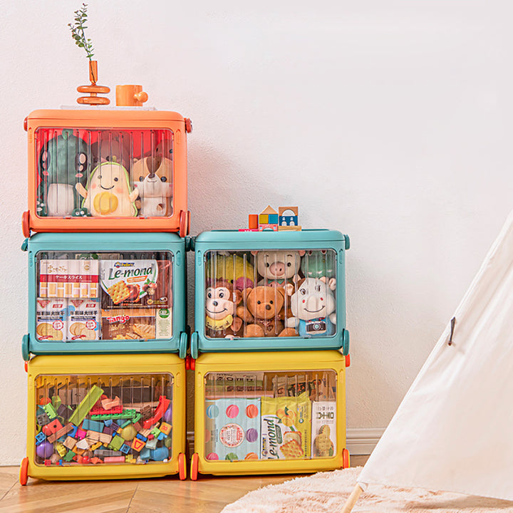 Yellow Kids Toy Organizer Cart Collapsible Storage Bin with Wheels & Handle