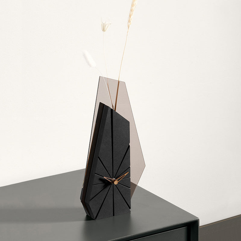 Modern Wood Black Abstract Geometry Mantel & Table Top Clock