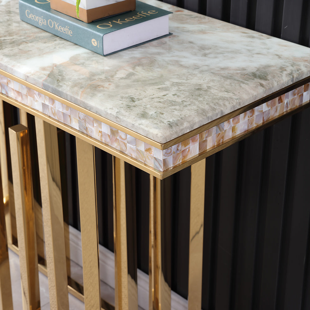 1500mm Modern Marble Console Table Narrow Hallway Table with Gold Stainless Steel Base