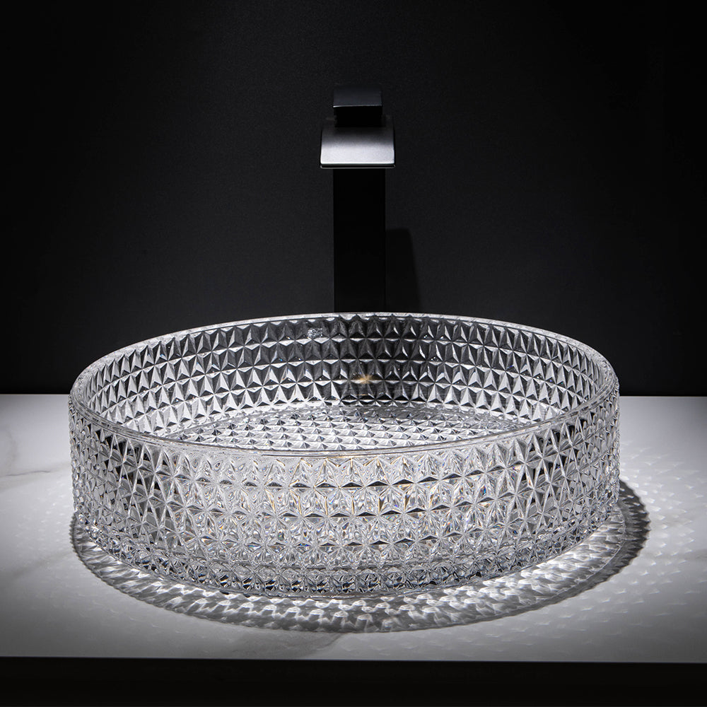 Vessel Transparent Diamond Shaped Crystal Glass Bathroom Wash Sink