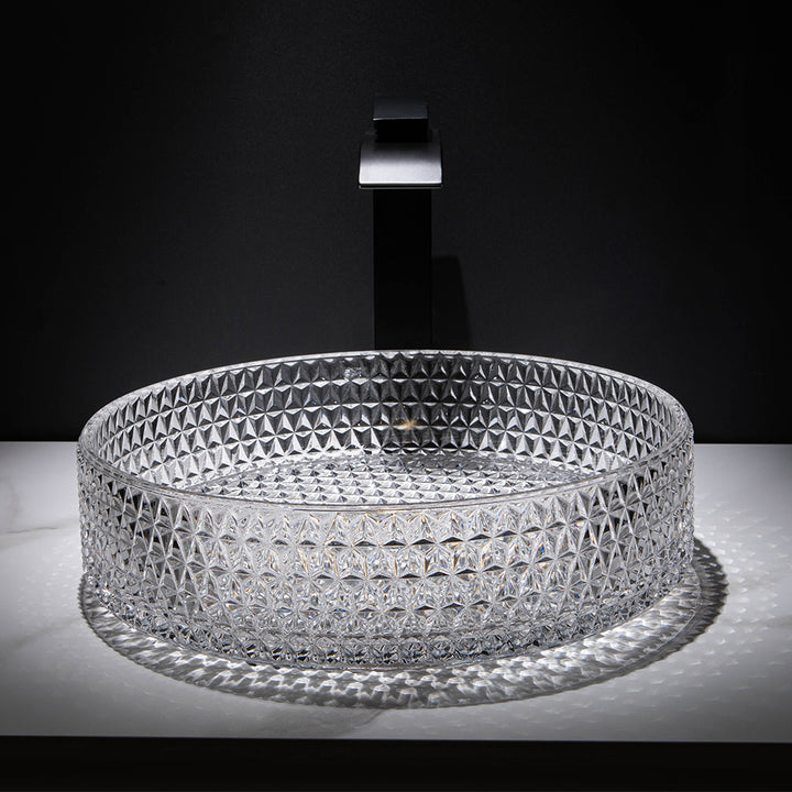 Vessel Transparent Diamond Shaped Crystal Glass Bathroom Wash Sink