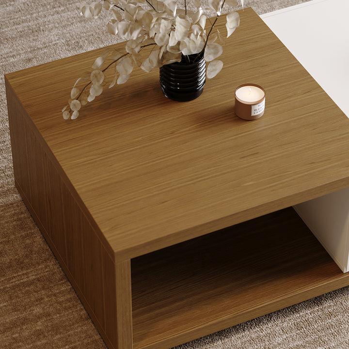 Quoint 1750mm Modern White & Walnut Coffee Table Retracted & Extendable with 2-Drawer