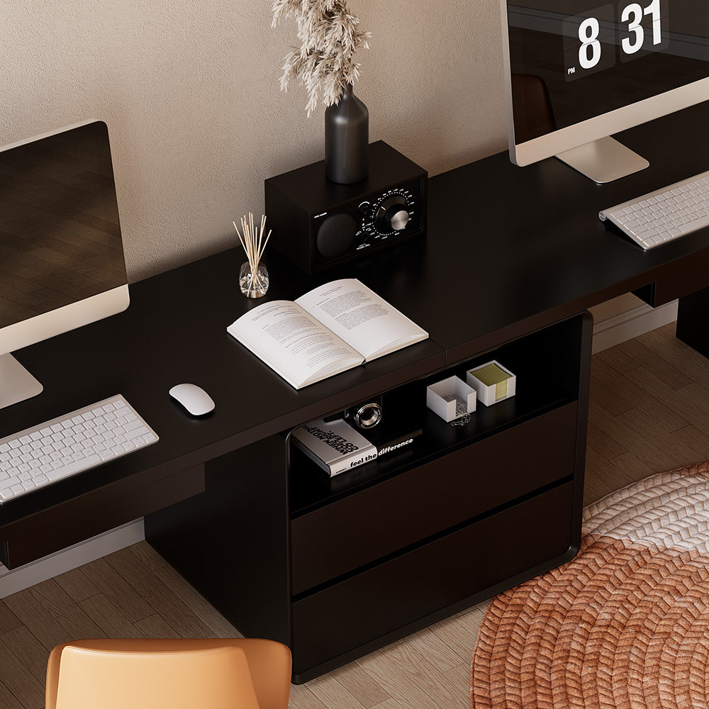 2-Person Double Computer Desk Modern Black Retangular Office Desk with 4 Drawers & 1 Cabinet (2400mm )