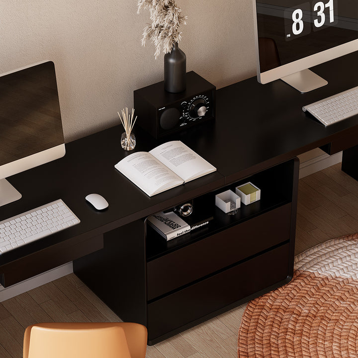 2-Person Double Computer Desk Modern Black Retangular Office Desk with 4 Drawers & 1 Cabinet (2400mm )