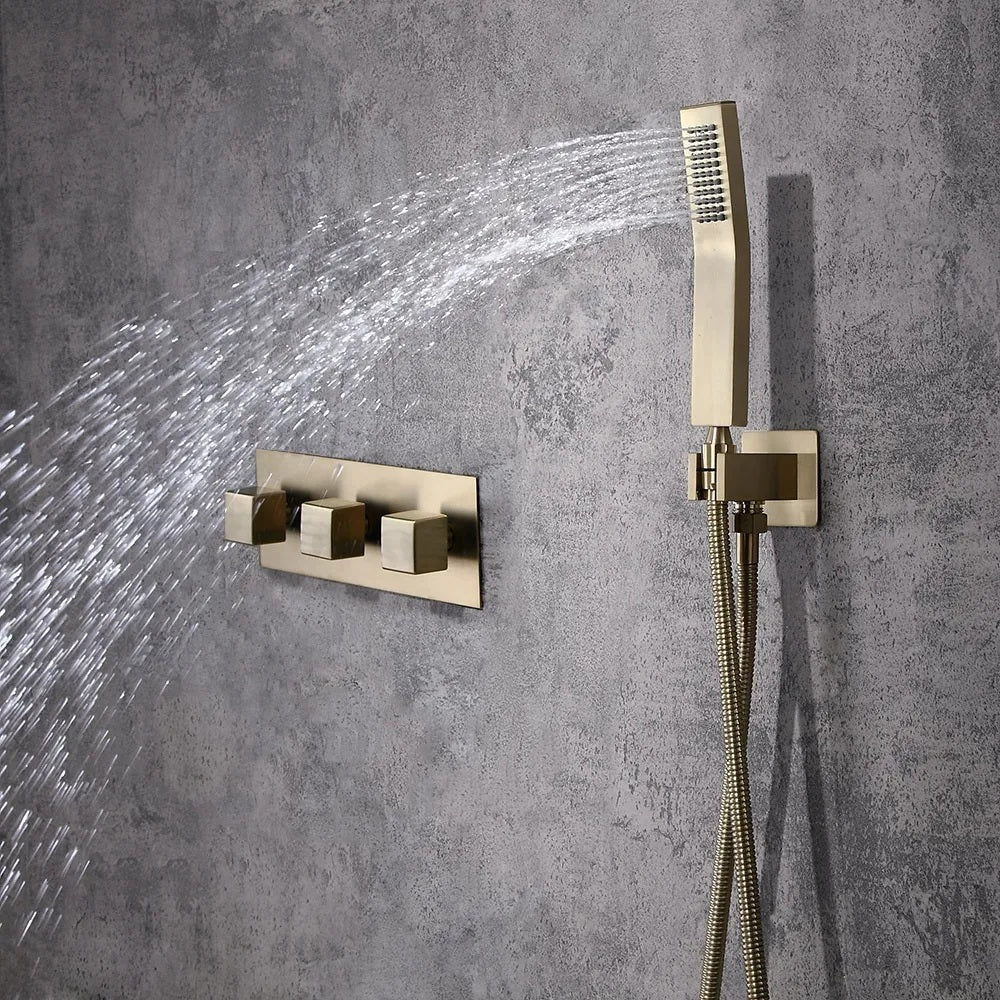 Moda Wall-Mounted 250mm Shower Set in Brushed Gold Rainfall 3 Function Solid Brass