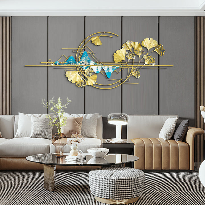 1500mm x 600mm Modern Metal Ginkgo Leaves Wall Decor Art for Living Room