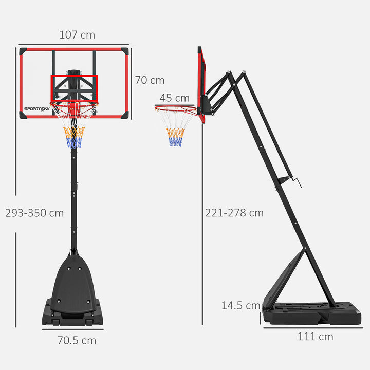 2.4-2.9m Adjustable Basketball Hoop and Stand with Weighted Base