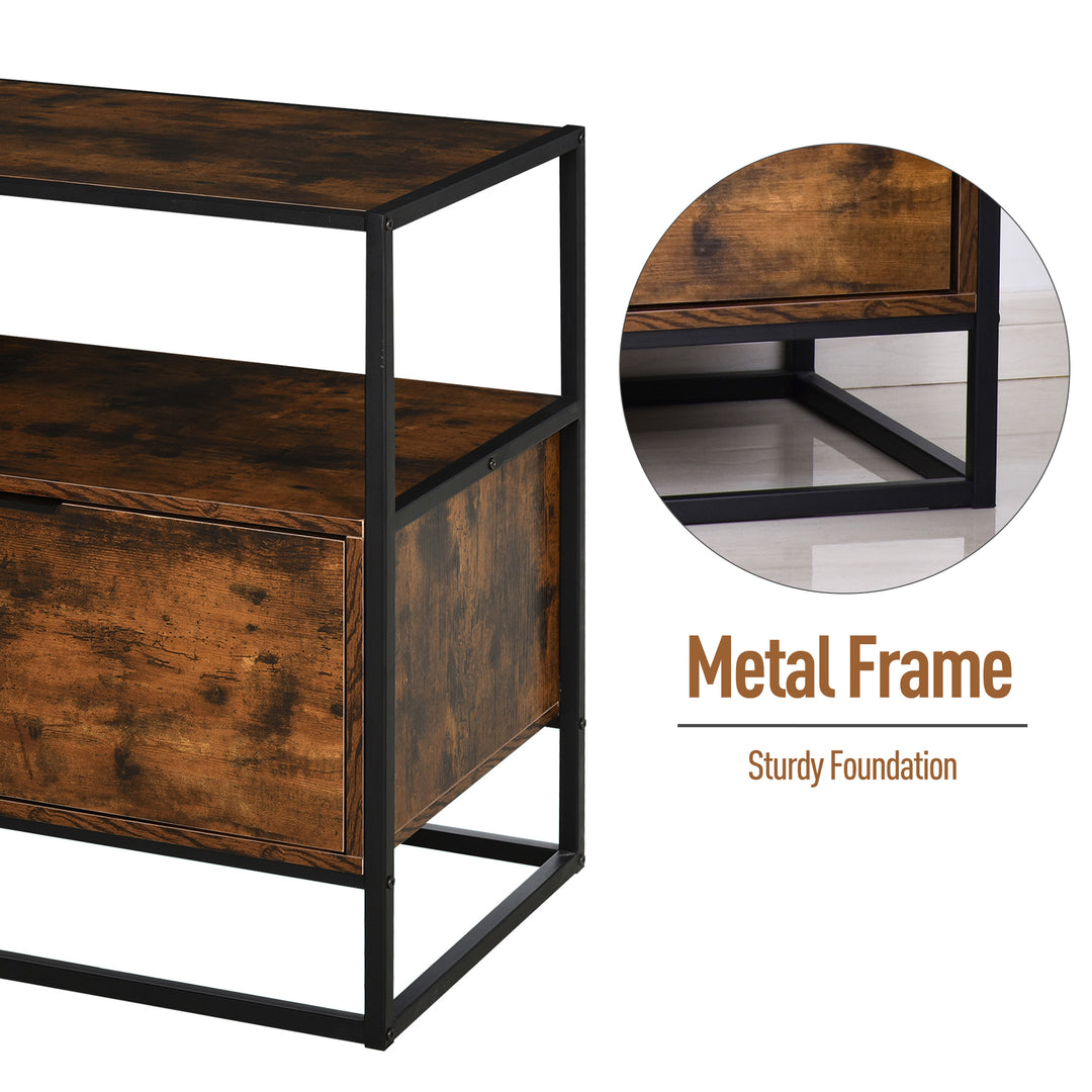 HOMCOM Industrial Side Table: Retro Steel-Frame Unit with Drawer