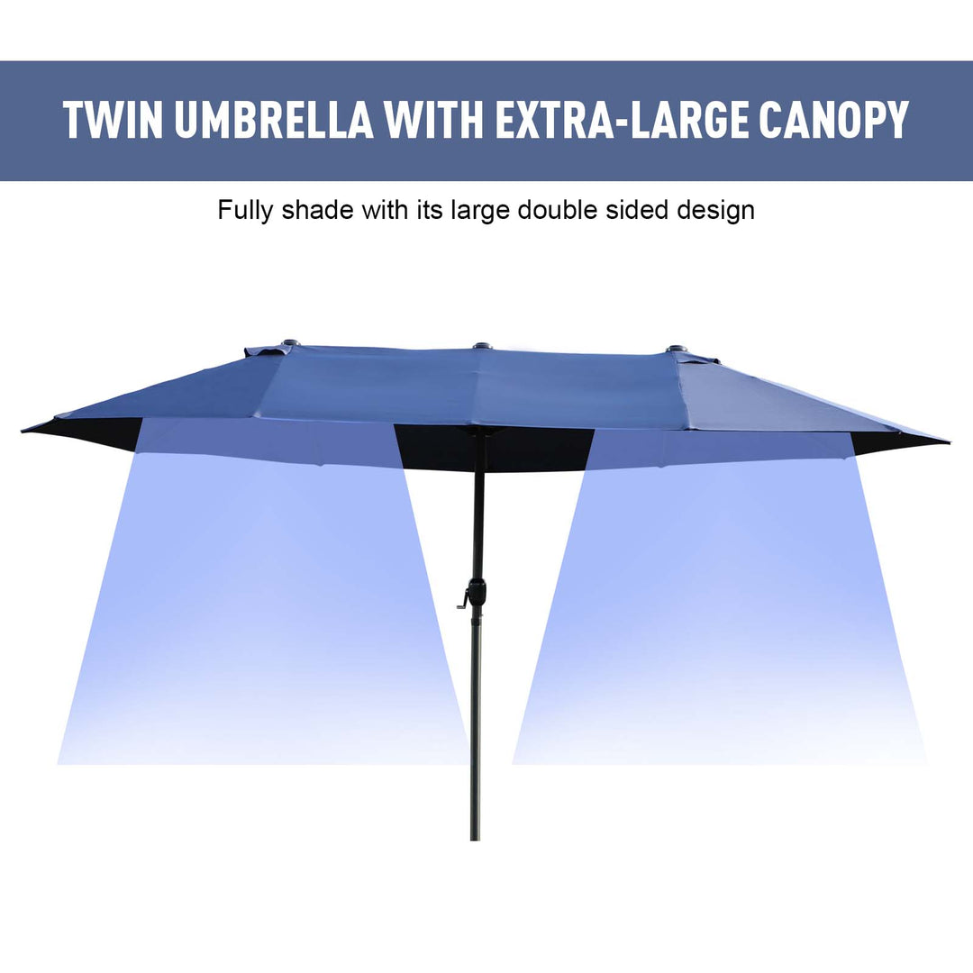 Waterproof 4.6m Garden Parasol Double-Sided Sun Umbrella Patio Market Shelter Canopy Shade Outdoor Blue - NO BASE